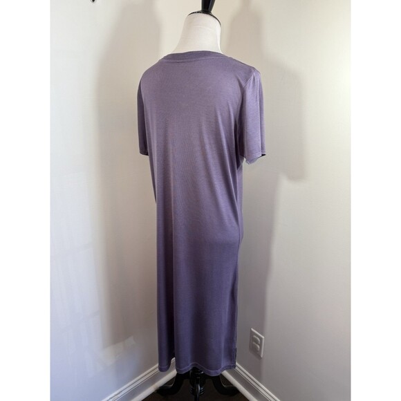 WINTERSILKS Dress Womens M Silk Jersey V-Neck Base Layer Short Sleeve Purple - Picture 3 of 10